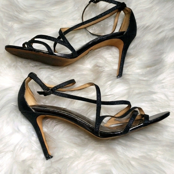 Badgley Mischka Landmark Black Glitter Sparkle Sandals - Picture 3 of 10